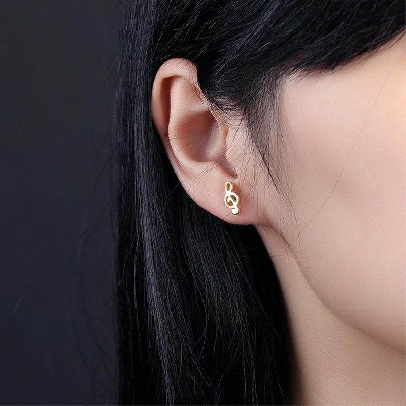 Minimalist Small Note Cartilage Stud Earrings for Women Gold Plated