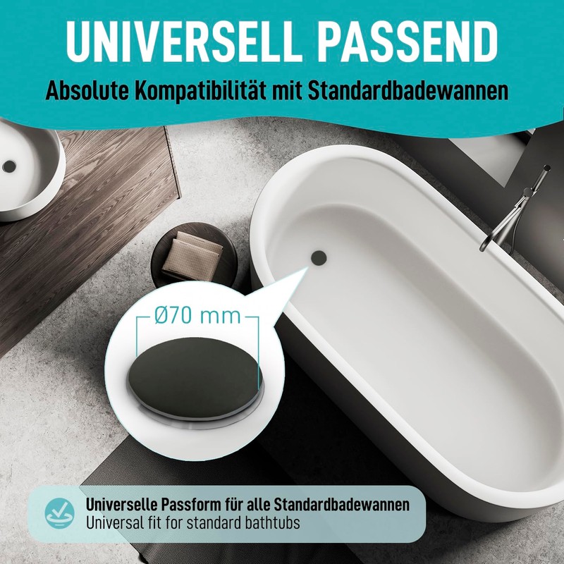 arteneur Bath Plug Universal Black Matt, Stainless Steel