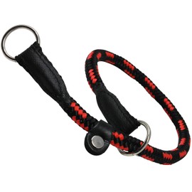 Dogs My Love Round Braided Rope Nylon Choke Dog Collar with Sliding Stopper (28" Long; 0.5" Diam (12mm), Red/Black)