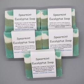Homemade 5 pack of Spearmint Eucalyptus Soap - Terrific scent made with Essential oils