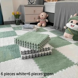 20 Pcs Puzzle Mats for Baby Soft Fluffy Fur Foam Tiles Interlocking Foam Floor Tile For Kids Environment Friendly Toddlers Playmats 30*30*0.6cm for Living Room Nurseries Kids Play Area (Green & White)