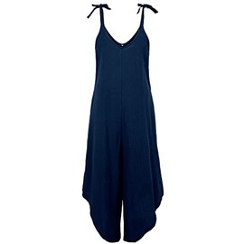 loveimgs Mono de verano para mujer, sexy, con cuello en V, suelto, ligero, con dobladillo irregular, con bolsillo, Azul marino, S