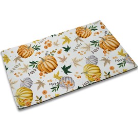 TUBAMQ Spring Mat, Autumn Pumpkins Flowers Leaves Spring Door Mat Indoor, Thanksgiving Day Doormat Rugs for Spring Front Door Decoration, Resist Dirt, Easy to Clean, 17" x 30"
