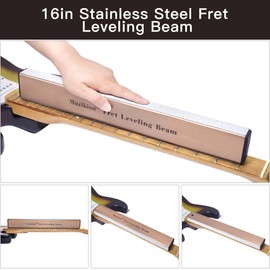Guitar Setup Kit Luthier Repair Tools with 16" Fret Leveler Sanding Beam, Guitar Neck Notched Straight Edge, Guitar Radius Gauge Set, String Action Ruler Gauge, Fret Rocker, Feeler Gauge (Gold)