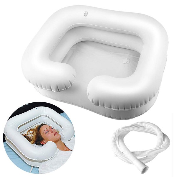 NARUTOO Wash Hair in Bed Safe Inflatable Basin, Inflatable Shampoo Basin for Disabled Elder People Pregnancy Post-Surgical Patient Inflated Safe Comfortable Shampoo Elderly Nursing Folding Sink