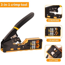Doppy RJ45/RJ11/RJ12 Pass Through Crimp Tool Kit with 50PCS CAT6 Connectors Ethernet Crimper Cutter for Cat6a Cat6 Cat5e Cat5,6P/8P, Ethernet All-in-one Wire Tool