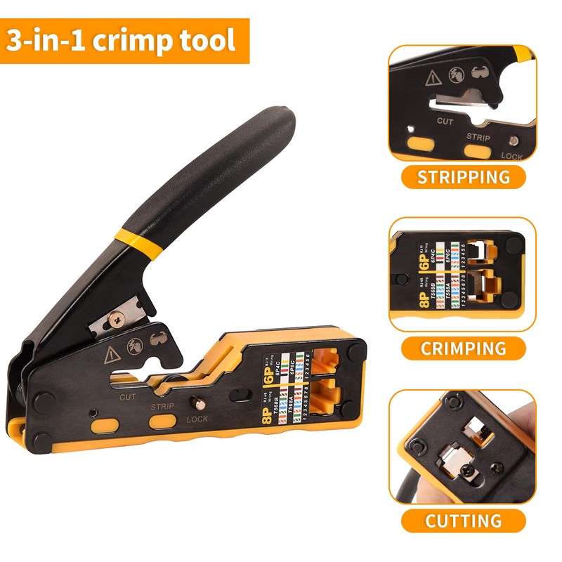 Doppy RJ45/RJ11/RJ12 Pass Through Crimp Tool Kit with 50PCS CAT6