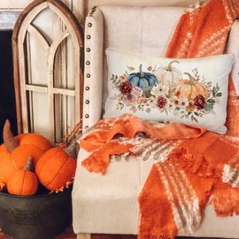 RABUSOFA Fall Pillow Covers 12x20 Inch Orange Pink Dark Blue Pumpkin Rust Floral Thanksgiving Autumn Lumbar Harvest Outdoor Decorative Throw Cushion Cases Seasonal Farmhouse Decorations for Home Couch