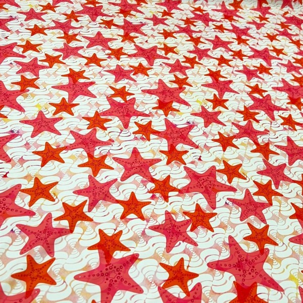 Unbranded Spandex Fabric Coral Starfish Print 4-Way Stretch 60" wide