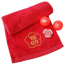 [60th Birthday Celebration] 60th Birthday Gift Set/Imabari Scarf Towel x 1 & Golf Ball 2 Red & Casino Chip Golf Marker 1 / 60th Birthday Celebration Casco KIRASTAR