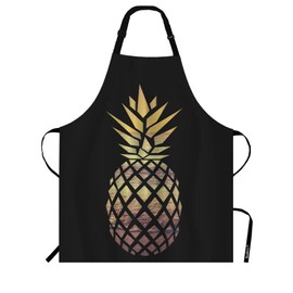 Beabes Sunset Beach Pineapple Chef Apron 27 X 31 Inch Abstract Gold Tropical Fruit Ocean Nature Landscape Non-Pilling Bib Apron for BBQ Grilling Gardening with Adjustable Neck Strap
