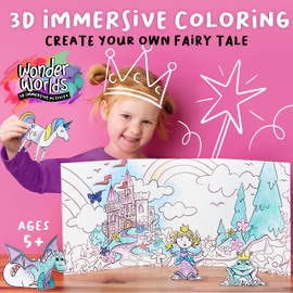 Creativity for Kids Wonder Worlds 3D Coloring Book: Fairy Tale - Unicorn and Princess Kids Coloring Art Set, Boys and Girls Gifts Ages 5-8+