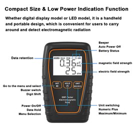 Handheld EMF Tester Portable Electromagnetic Radiation Detector Electromagnetic Radiation Intensity Measurement Instrument with Beep Alarm and Low Battery Indication Functions