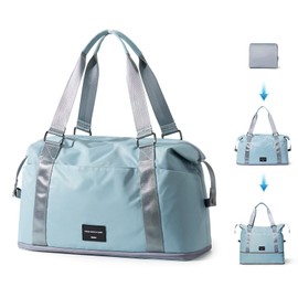 Hanke Expandable Tote Bag Travel Duffle Bag Lightweight Carry on Weekend Bag Foldable travel bag for Women Sports Gym Bag for Men Garment Bag.（Sky Blue）