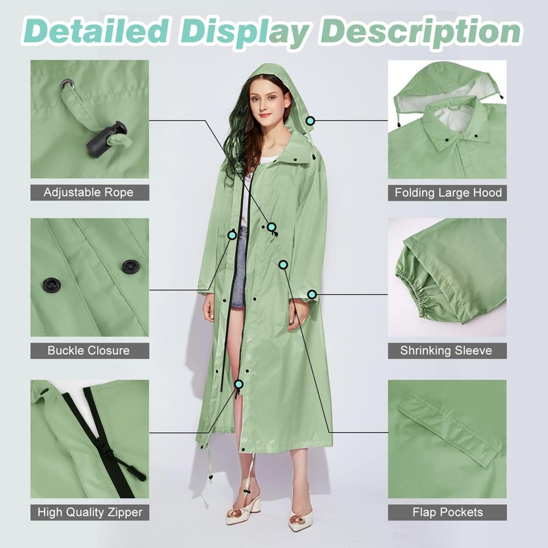 LAMA Womens Long Raincoats Rain Jacket Waterproof Packable Outdoor Hooded