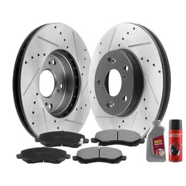 Afa Motors Front Brake Pads and Rotors E-Coated Slotted and Drilled fits Chrysler 200 Sebring,Dodge Avenger Caliber,Mitsubishi Eclipse Galant Lancer,Jeep With Brake Kit & Ceramic Pads, Cleaner Fluid