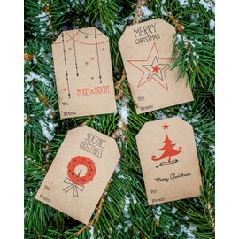 Natural Kraft Christmas Gift Tags Simple Minimalist Style 2 x 3 Inch 4 Designs 100 Total Labels