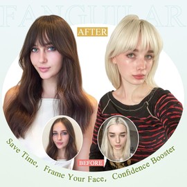 Fanguilar Clip in Bangs, Medium Brown Fake Bangs Hair Clip French Bangs Hair Clip on Bangs For Women Clip Faux Bangs Fringe With Temples Hairpieces Curved Fake Bangs For Daily Wear