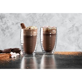 Homiu Double Walled Thermo Glass Cups Perfect for Tea Coffee Borosilicate Glasses Pack of 2 (Glass Cups 12.85oz)