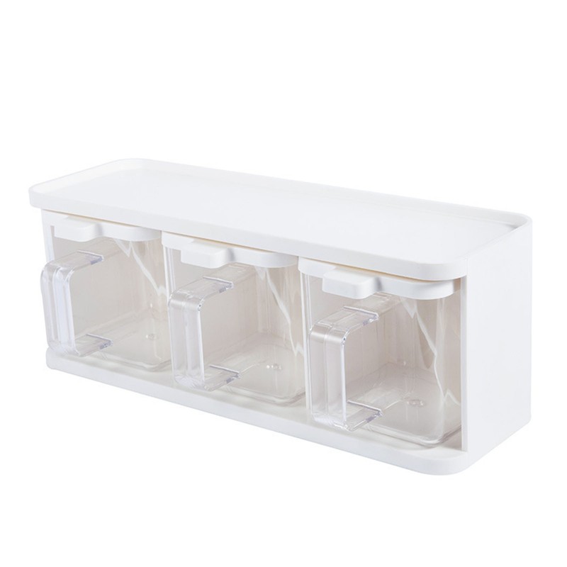 Seasoning Box 3 Grids Plastic Clear Condiment Box with Handle