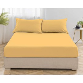 MistyMorning Fitted Sheet, Soft & Premium quality Bedding & Linen, 11''/28cm deep sheet, Egyptian Cotton with 200 Thread Count. (Ochre/Yellow, Super King)