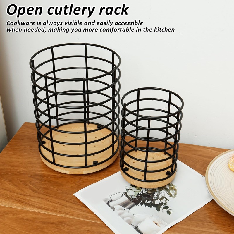 UKQRRTC 2Pcs Hollow out Iron Utensil Caddy, 2 Sizes, Open