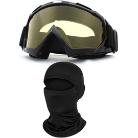 immoono Dirt Bike Goggles with Balaclava Cover Face Mask ATV Motorcycle Motocross Goggles for Women Men, Black Frame Amber Lenses