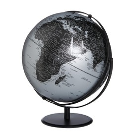 TROIKA JURI Globe Diameter 30 cm Silver Seas & Matte Black Land Areas, Black Metal Base, Soft Felt Base Movable Axis - in Pretty Box Ideal as a Gift