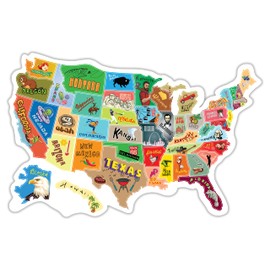 RV State Travel USA Map Vinyl Sticker - Camper Trailer Decals for Window with State Flag - Road Trip Map of America - Waterproof, UV Protection for Window, Door or Wall (Simple)