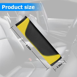 AUCELI 2PCS Carbon Fiber Car Seat Belt Cover, Breathable Leather, Yellow