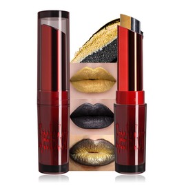 AMY'S DIARY Shimmer Gold Black Lipstick Long Lasting Metallic Lip Liner Shimmer for Women Makeup Double Colors Eyeshadow Stick Hydrating Highly Pigmented Coverage Non Stick Cup Lips makeup