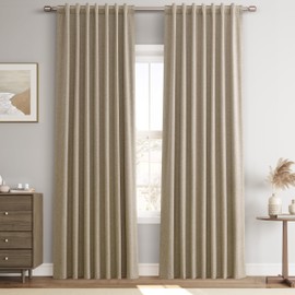 Joywell Linen Khaki Full Blackout Curtains 84 Inch Long 2 Panels Set for Bedroom Living Room,Back Tab Rod Pocket Room Darkening Thermal Insulated Black Out Window Drapes,52x84 Inches