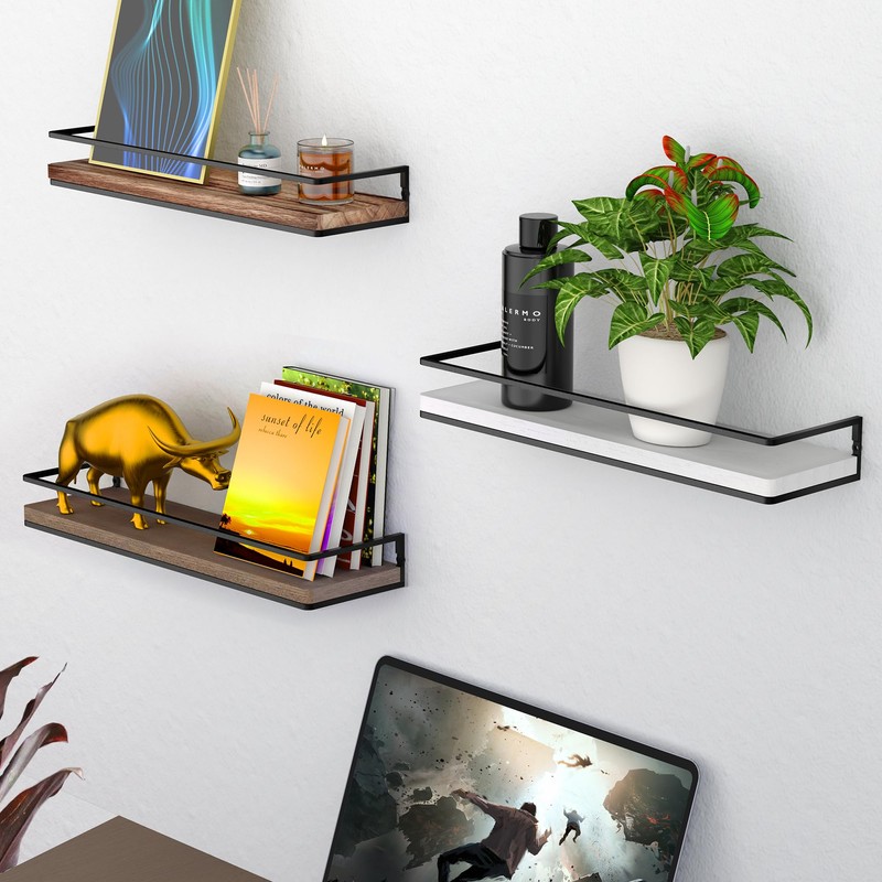Meangood Floating Shelves Wall Mounted Set of 2, Rustic Wood