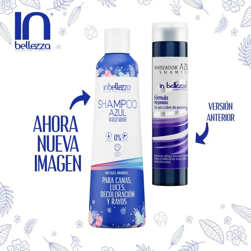 Shampoo Azul Matizador Para Canas Y Decolora Inbellezza 300g