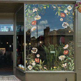 FYSUIMU Wildflower Shop Window Clings Aesthetic Floral Botanical Reusable Window Corner Decal for Mirror Glass Retail Storefront Display Cafe Store Decor