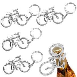 4er-Pack Fahrrad-Flaschenöffner-Schlüsselanhänger, Fahrrad-Flaschenöffner-Anhänger, Tolles Geschenk für Bar-, Familien-BBQ-, Picknick-, KTV-, Bier- und Fahrradliebhaber – Silber