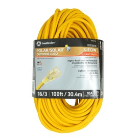 Southwire 12890002 1289SW0002 100ft 16/3 SJEOOW Polar/Solar St-ard Ext Cord, 100-Feet, Yellow, 100 Foot