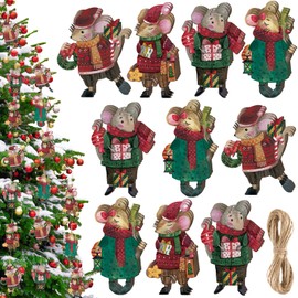 24 Pcs Christmas Cow Mouse Ornaments Hanging Christmas Cow Decorations Cute Mice Christmas Tree Decorations Mice Cows Christmas Tree Ornaments for Christmas Trees Door Farmhouse Decor (Mouse)
