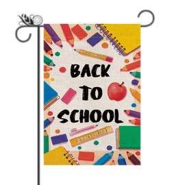 Happy Back to School Garden Flag Pencil Notebook Ruler Cute Funny Burlap Vertical Double Sided Flags for Schoolyard Farmhouse Lawn Outdoor Students Decorations 12.5 x 18 Inch Gifts 12.5x 18 Inch