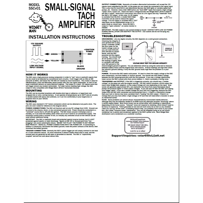 Widget Man LOW- SMALL-SIGNAL TACH TACHOMETER ADAPTER AMPLIFIER, Triggers Down