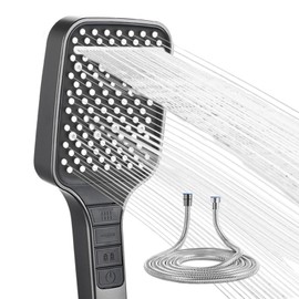 Shower Head with Hose, 7 Jet Types, Shower Head, Rain Shower, Shower Head, Water-Saving with 1.5 m Explosion-proof Hose (Grey)