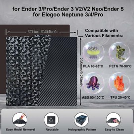 IdeaFormer-3D PEO PET Spring Steel Sheet with Magnetic Build Plate 235x235mm, Diamond PEO+Carbon Fiber PET Plate for Ender 3/Pro/Ender 3 V2/V2 Neo/Ender 5/for Elegoo Neptune 3/Neptune 4/Pro