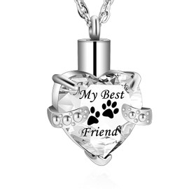 Crystal Cremation Jewelry Paw Print Heart Urn Necklace for Pet Ashes Stainless Steel Birthstone Memorial Keepsake Ash Holder for Cat Dog