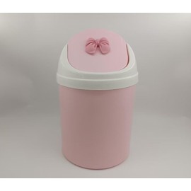 Girls Cute Pink Desktop Mini-Trash Bin Can Waste Bucket with Pink Bow (Resin Bownot)