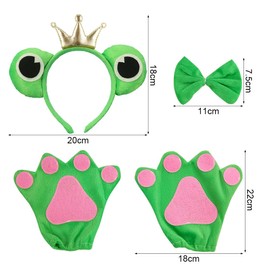 Frog Headband Crown Set, Frog Gloves with Bow Tie, Fancy Dress Headpiece with Frog Eyes and Crown, Frog King Headband Accessory, Crazy Frog Headband for Carnival Fancy Dress