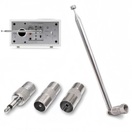 FM Aerial Indoor Antenna, 75cm 7-Section Telescopic DAB Radio Aerial Antenna, F Type Male Plug Connector ​with 3 Adapters for HiFi AV Stereo Receiver, Table Top Radio, Mini System (1Set Silver)