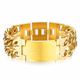 LAFATINA Heavy Sturdy Stainless Steel Cross English Bible Lords Prayer Link Bracelets for Men Father Christmas