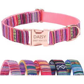 Collares de Perro Personalizados con Nombre, Grabado Personalizado Perros Collar de tamaño Ajustable Reflectante de Nylon para Perros pequeños,