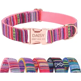 Collares de Perro Personalizados con Nombre, Grabado Personalizado Perros Collar de tamaño Ajustable Reflectante de Nylon para Perros pequeños,