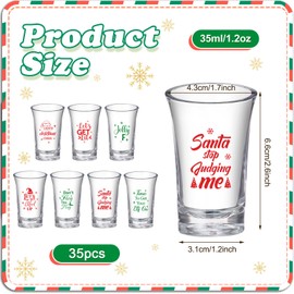 Sliner 35 Pcs Christmas Cup 1.2 oz Santa Let's Get Elfed up Glass Set Stemless Acrylic Christmas Funny Cups for Christmas Party Favor Night Club Drinking Gifts Supplies